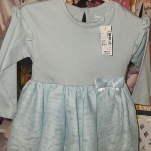 Light Blue Long-Sleeve Bow Dress for Kids